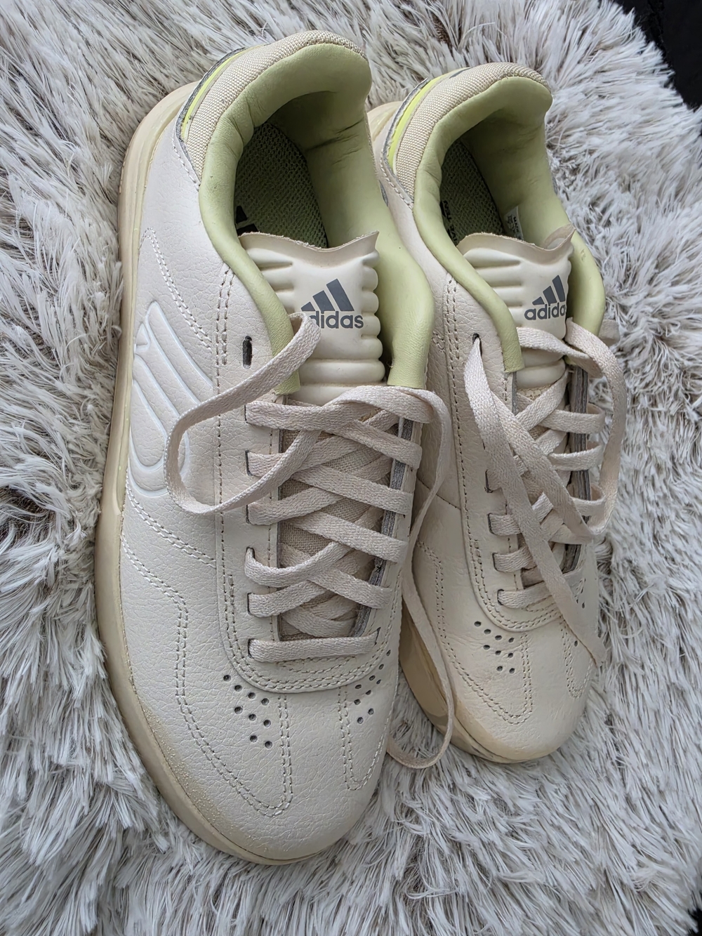 Adidas Women’s Cream Tennis Sneakers with Lime Accent